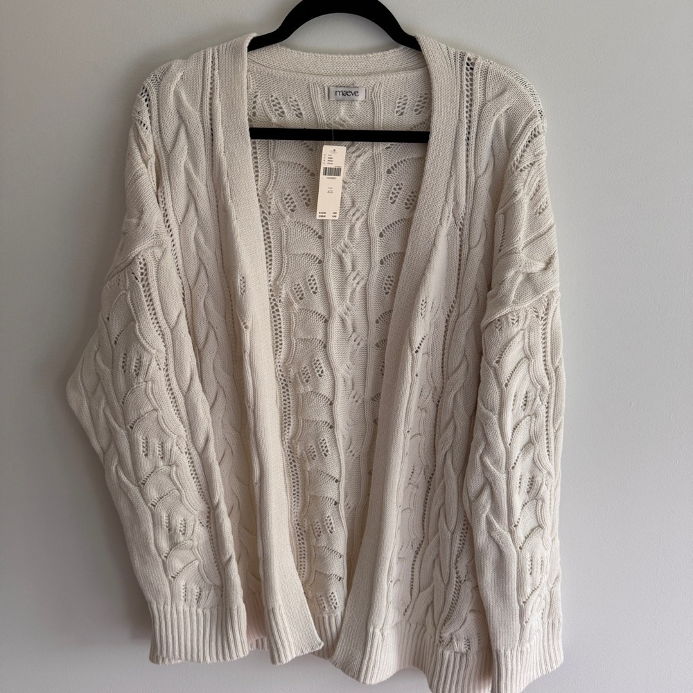 Anthropologie Maeve Cream Cable-Knit Open Cardigan Sweater NWT One Size